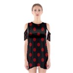 Polka Dots - Maroon Red on Black Women s Cutout Shoulder Dress