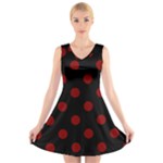 Polka Dots - Maroon Red on Black V-Neck Sleeveless Dress