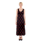 Polka Dots - Maroon Red on Black Full Print Maxi Dress