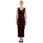 Polka Dots - Maroon Red on Black Fitted Maxi Dress