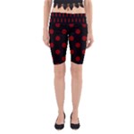 Polka Dots - Maroon Red on Black Yoga Cropped Leggings