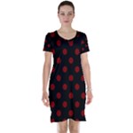 Polka Dots - Maroon Red on Black Short Sleeve Nightdress