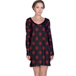 Polka Dots - Maroon Red on Black Long Sleeve Nightdress