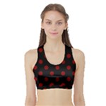 Polka Dots - Maroon Red on Black Women s Sports Bra with Border