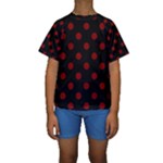 Polka Dots - Maroon Red on Black Kid s Short Sleeve Swimwear