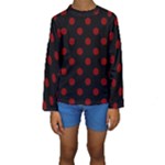 Polka Dots - Maroon Red on Black Kid s Long Sleeve Swimwear
