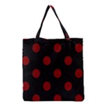 Polka Dots - Maroon Red on Black Grocery Tote Bag