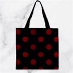 Polka Dots - Maroon Red on Black Zipper Grocery Tote Bag