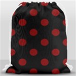 Polka Dots - Maroon Red on Black Drawstring Bag (Large)