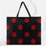 Polka Dots - Maroon Red on Black Zipper Large Tote Bag