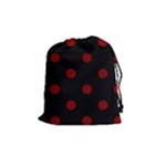 Polka Dots - Maroon Red on Black Drawstring Pouch (M)