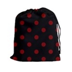 Polka Dots - Maroon Red on Black Drawstring Pouch (XXl)