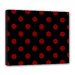 Polka Dots - Maroon Red on Black Deluxe Canvas 24  x 20  (Stretched)