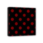Polka Dots - Maroon Red on Black Mini Canvas 4  x 4  (Stretched)