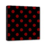Polka Dots - Maroon Red on Black Mini Canvas 6  x 6  (Stretched)