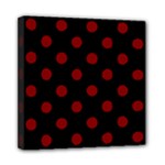 Polka Dots - Maroon Red on Black Mini Canvas 8  x 8  (Stretched)