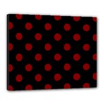 Polka Dots - Maroon Red on Black Canvas 20  x 16  (Stretched)