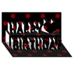 Polka Dots - Maroon Red on Black Happy Birthday 3D Greeting Card (8x4)