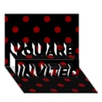 Polka Dots - Maroon Red on Black YOU ARE INVITED 3D Greeting Card (7x5)