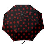 Polka Dots - Maroon Red on Black Folding Umbrella