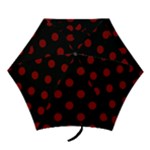 Polka Dots - Maroon Red on Black Mini Umbrella