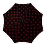 Polka Dots - Maroon Red on Black Golf Umbrella