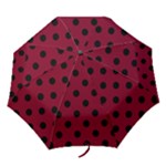 Polka Dots - Black on Burgundy Red Folding Umbrella
