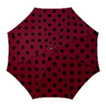 Polka Dots - Black on Burgundy Red Golf Umbrella