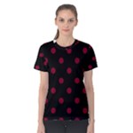 Polka Dots - Burgundy Red on Black Women s Cotton Tee