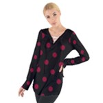 Polka Dots - Burgundy Red on Black Women s Tie Up Tee