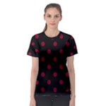 Polka Dots - Burgundy Red on Black Women s Sport Mesh Tee