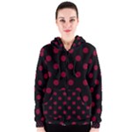 Polka Dots - Burgundy Red on Black Women s Zipper Hoodie