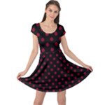 Polka Dots - Burgundy Red on Black Cap Sleeve Dress