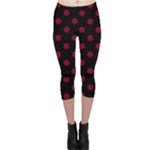 Polka Dots - Burgundy Red on Black Capri Leggings