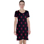 Polka Dots - Burgundy Red on Black Short Sleeve Nightdress
