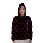 Polka Dots - Burgundy Red on Black Hooded Wind Breaker (Women)