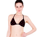 Polka Dots - Burgundy Red on Black Bikini Top