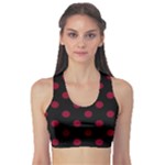 Polka Dots - Burgundy Red on Black Women s Sports Bra