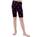 Polka Dots - Burgundy Red on Black Kid s Mid Length Swim Shorts