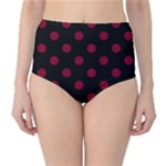Polka Dots - Burgundy Red on Black High-Waist Bikini Bottoms