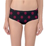Polka Dots - Burgundy Red on Black Mid-Waist Bikini Bottoms