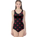 Polka Dots - Burgundy Red on Black One Piece Swimsuit