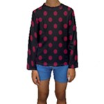 Polka Dots - Burgundy Red on Black Kid s Long Sleeve Swimwear