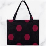 Polka Dots - Burgundy Red on Black Mini Tote Bag
