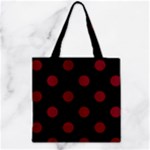 Polka Dots - Burgundy Red on Black Zipper Grocery Tote Bag