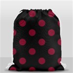 Polka Dots - Burgundy Red on Black Drawstring Bag (Small)