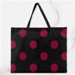 Polka Dots - Burgundy Red on Black Zipper Large Tote Bag