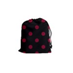 Polka Dots - Burgundy Red on Black Drawstring Pouch (S)
