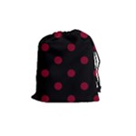 Polka Dots - Burgundy Red on Black Drawstring Pouch (M)