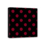 Polka Dots - Burgundy Red on Black Mini Canvas 4  x 4  (Stretched)